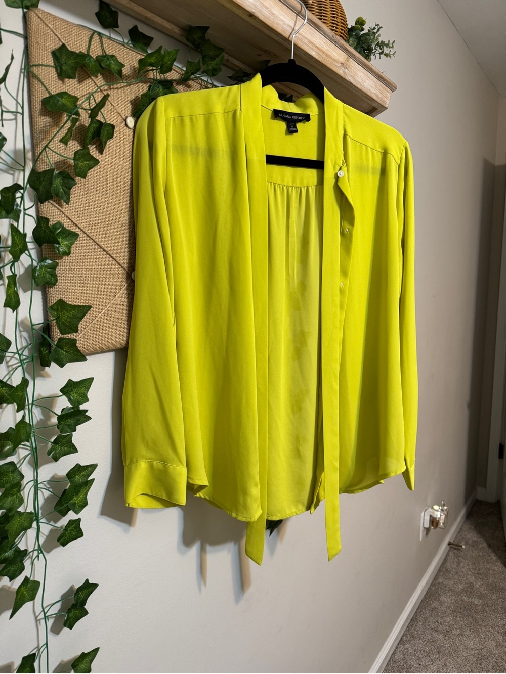 Banana Republic Neon Chartreuse Tie-Neck Blouse